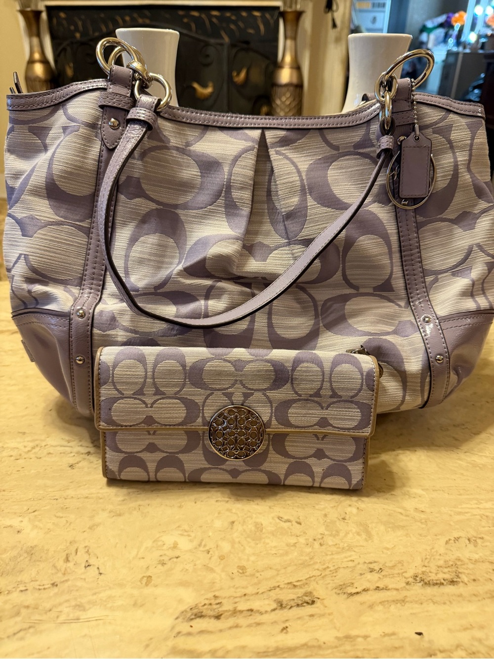 Coach Lilac Signature Shoulder Tote with Coordinating Wallet